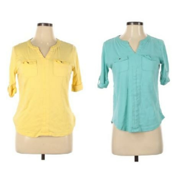 croft & barrow Tops - Croft & Barrow Short Sleeve Top - Set of 2, Size L, Yellow & Mint EUC